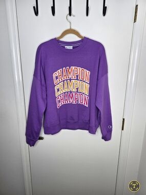 Champion Purple Crewneck Sweatshirt with Multicolor Logo